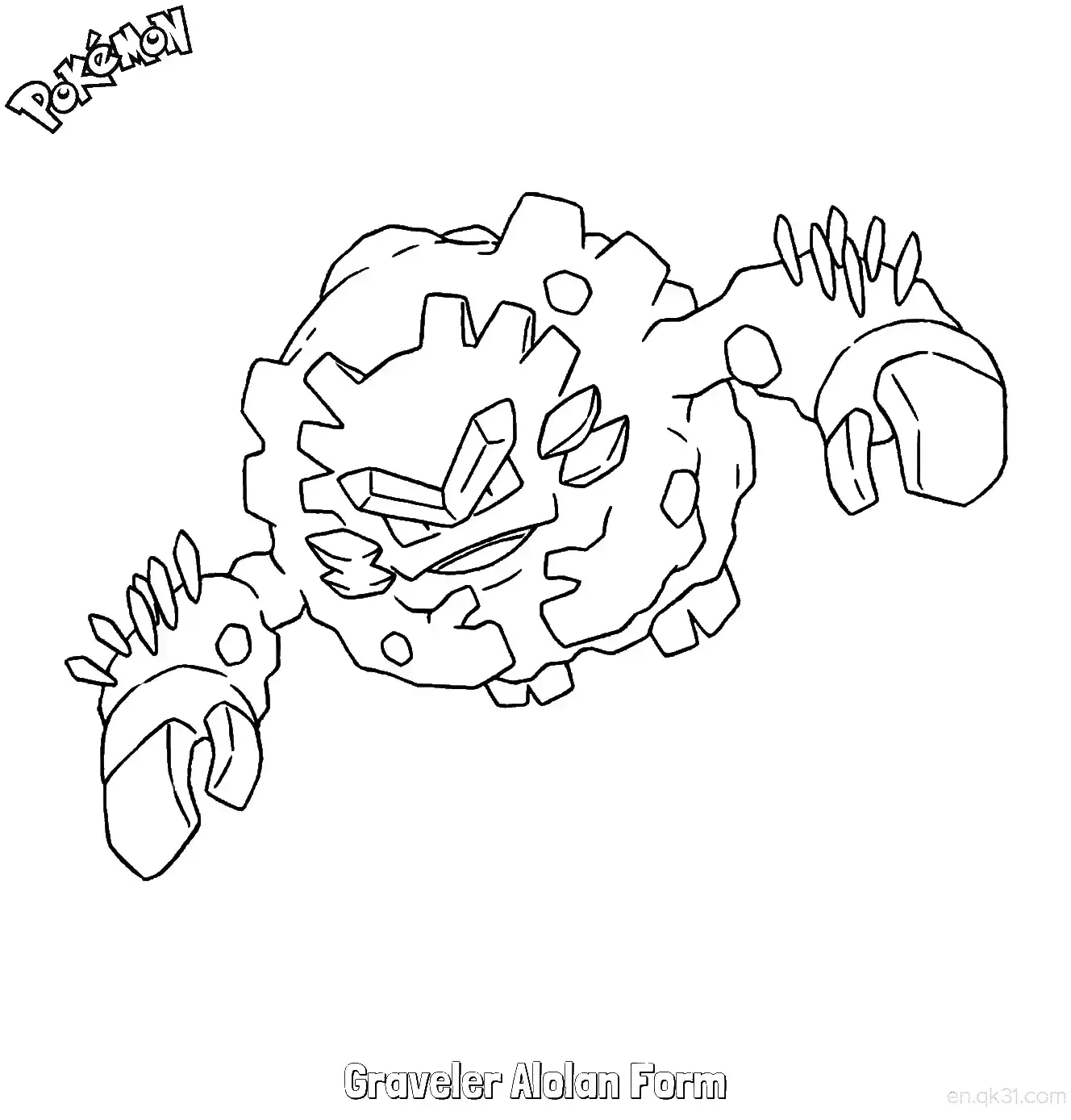 隆隆石 阿罗拉的样子简笔画 - 免费可打印宝可梦简笔画简笔画涂色画 – 为儿童和成人提供的免费可打印简笔画涂色画